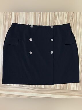 Classic Black Button-Front Mini Skirt